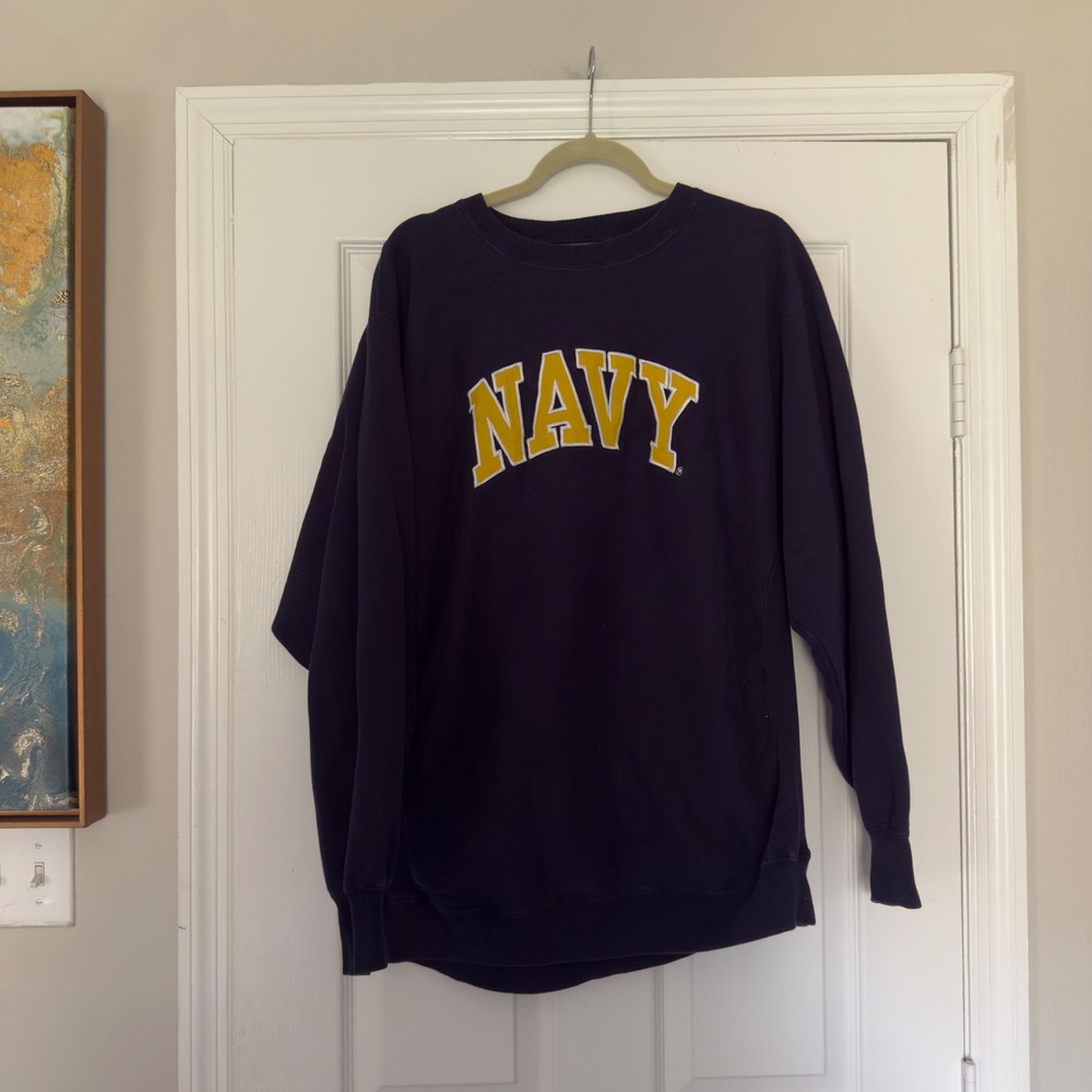 Steve‎ & Barry's Navy Crewneck Sweatshirt XL NAVY Spellout Oversized
